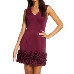 Donna Ricco Burgundy Red Wine Neoprene Ruffle Hem Sleeveless Cocktail Dress
